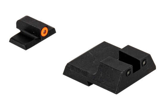 Night Fision Perfect Dot night sight set with square notch, orange front and white rear ring for H&K handguns.